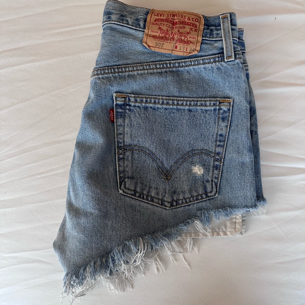 Levi's Blue Frayed Hem Denim Shorts